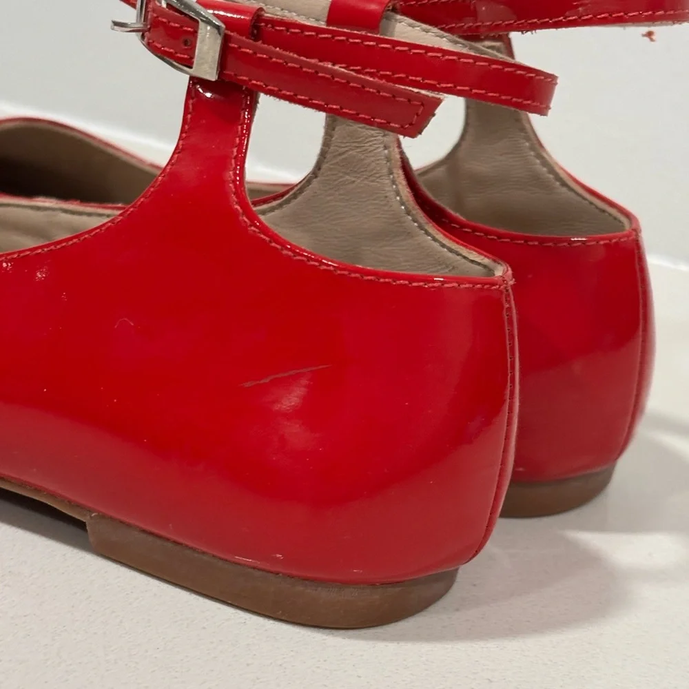 Girls Red Patent Ankle-Strap Flats